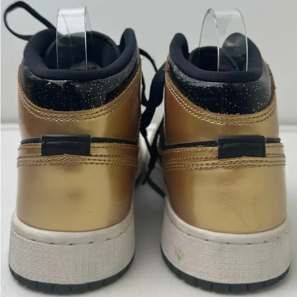 Nike Air Jordan 1 Mid SE GS Metallic Gold Black Sneakers Youth Sz 6